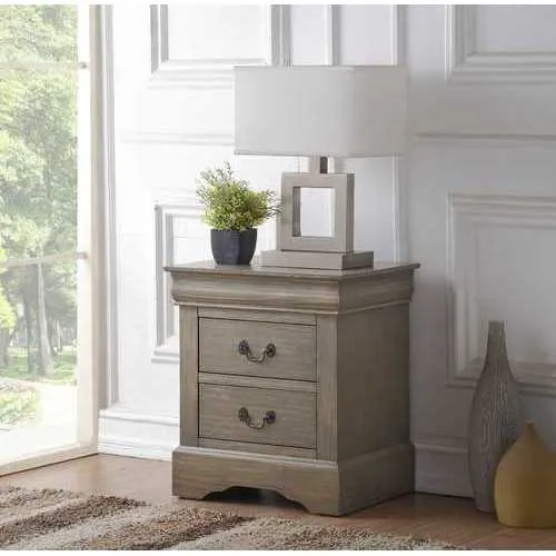 15.67" X 21.65" X 23.54" Antique Gray Wooden Nightstand