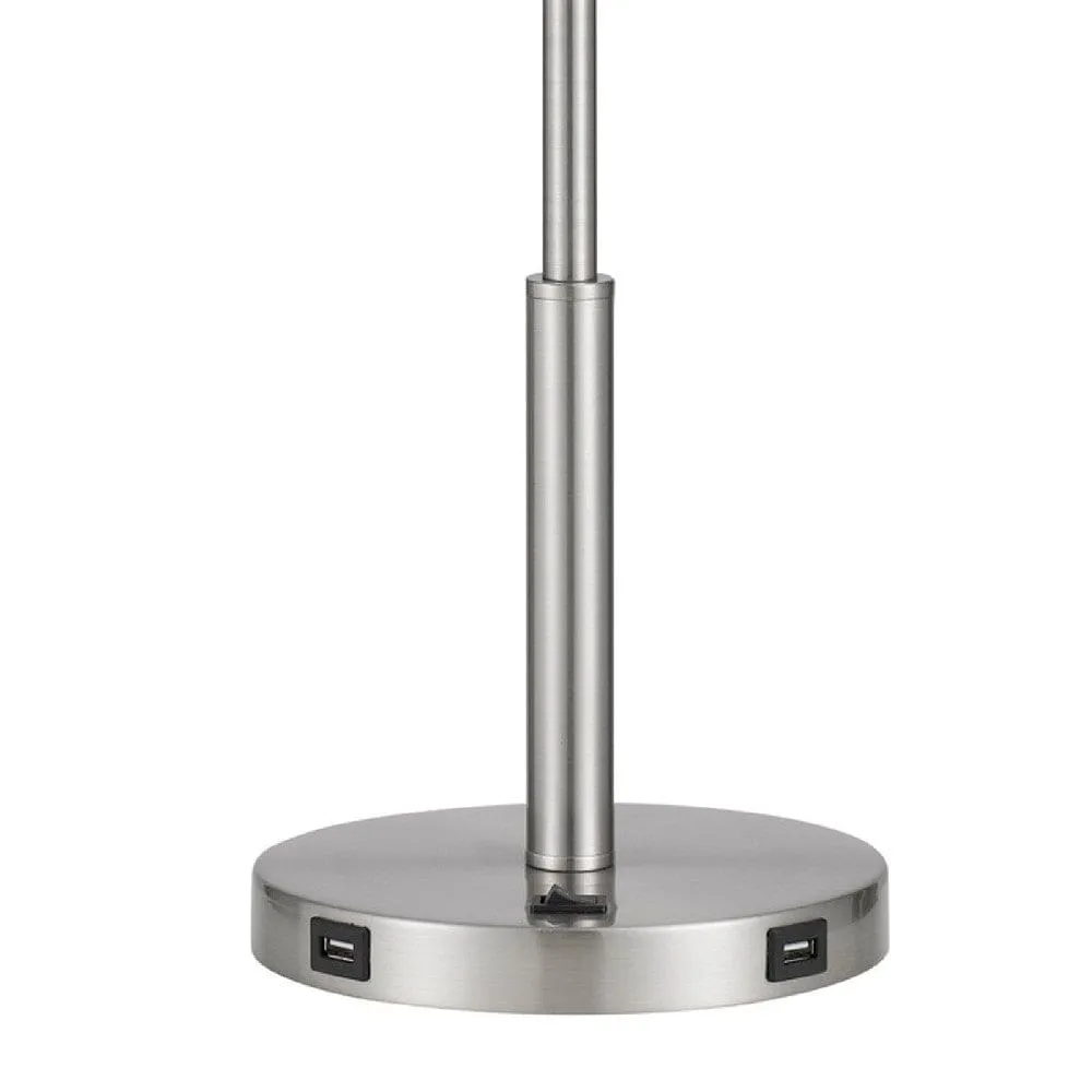 16 Inch Adjustable LED Office Desk Lamp, 2 USB Ports, Silver By Casagear Home