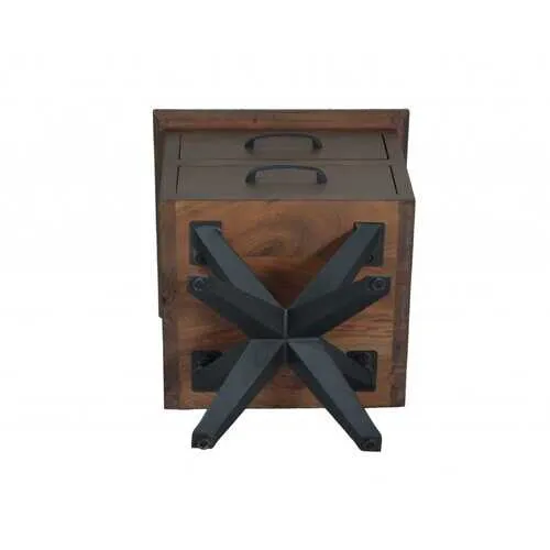 16" X 18" X 22" Brown Black Wood Metal Nightstand
