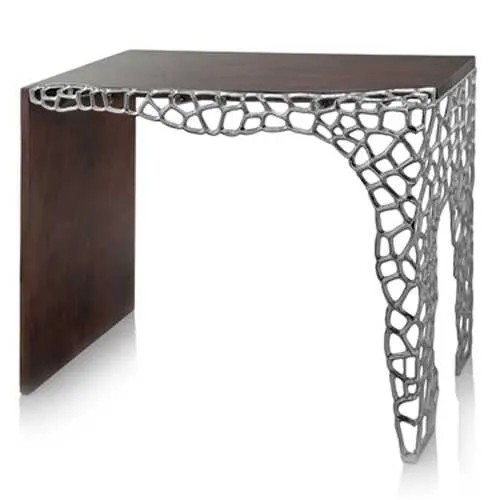 17.5" x 43" x 30" Brown and Silver Honeycomb Console Table