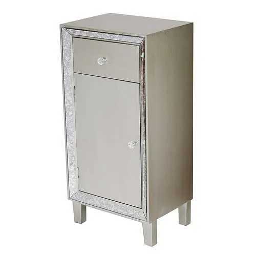 17.7" X 13" X 35.8" Brown MDF Wood Mirrored Glass Accent Cabinet with a Drawer and Door