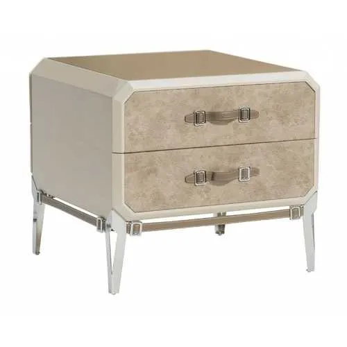 18" X 28" X 25" Vintage Beige PU Wood Upholstered (Front) Metal Leg Veneer (Melamine) Nightstand