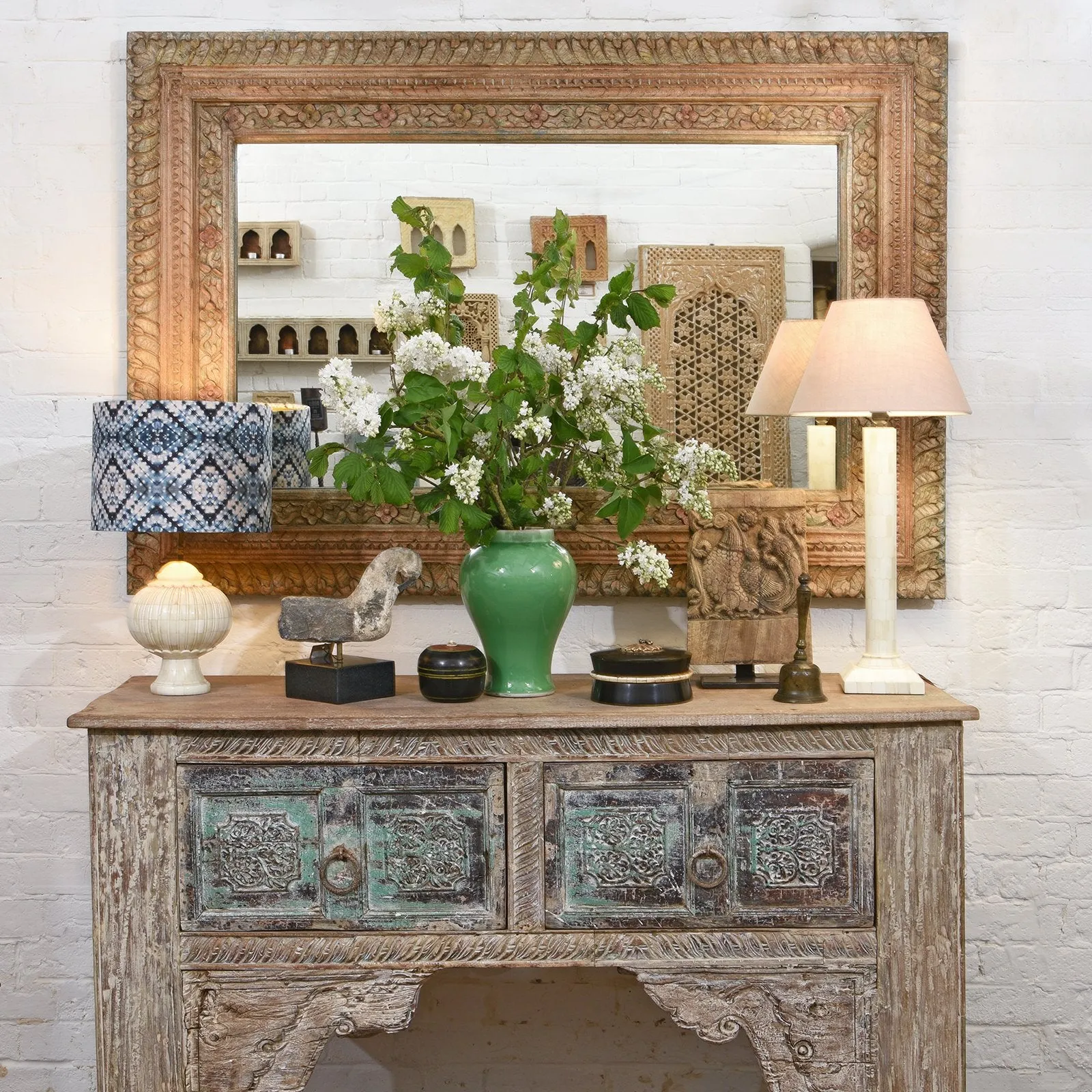 2 Drawer Painted Console Table Made From Reclaimed Teak