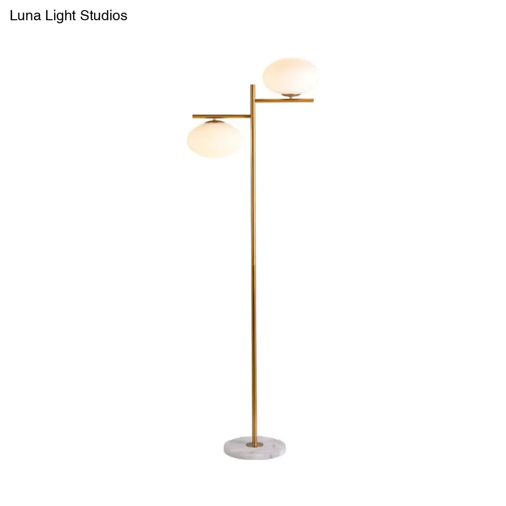 2-Head Nordic Glass Floor Lamp with Gold Globe for Bedroom Reading