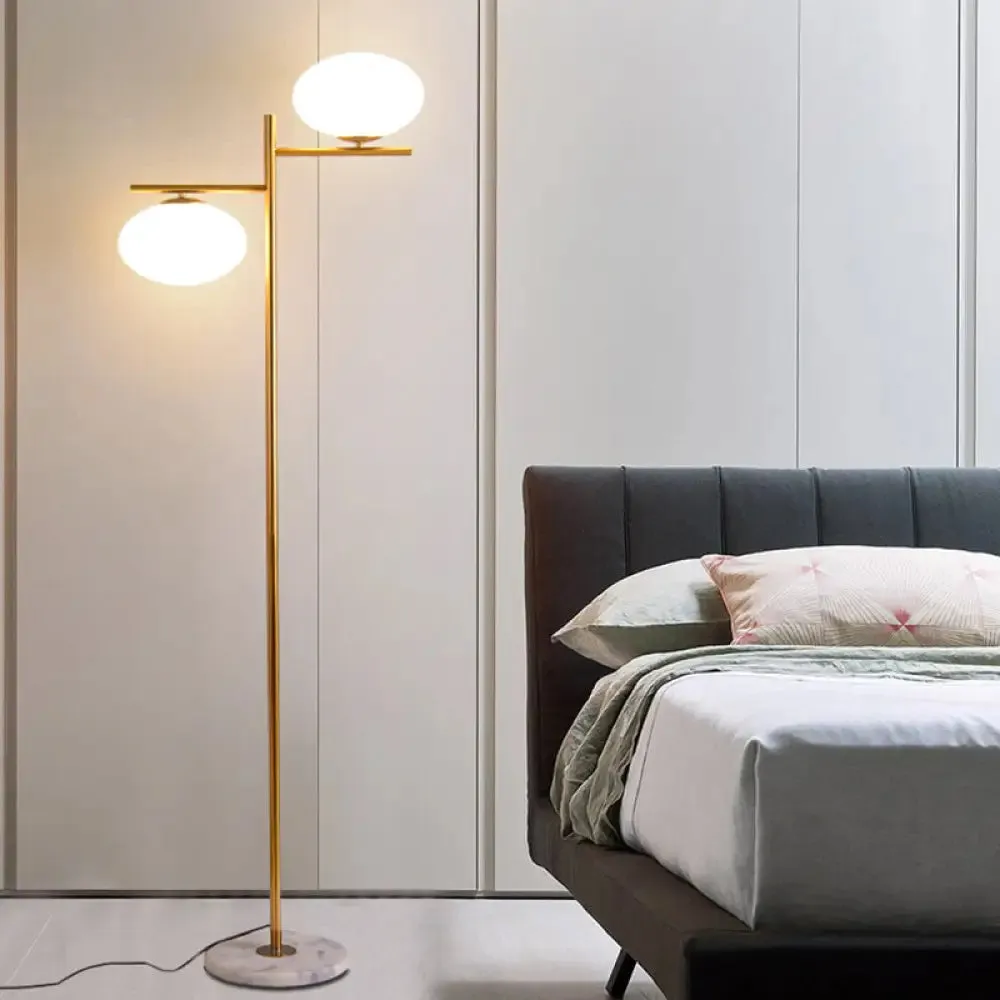 2-Head Nordic Glass Floor Lamp with Gold Globe for Bedroom Reading