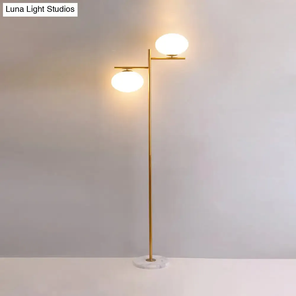 2-Head Nordic Glass Floor Lamp with Gold Globe for Bedroom Reading