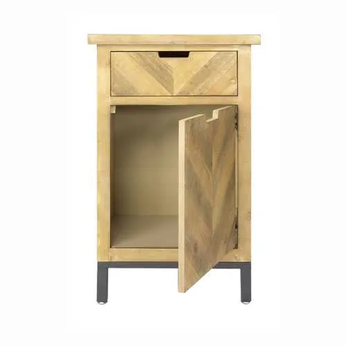 20" X 15" X 31.5" Natural Wood in Iron MDF Cabinet with a Drawer and a Door