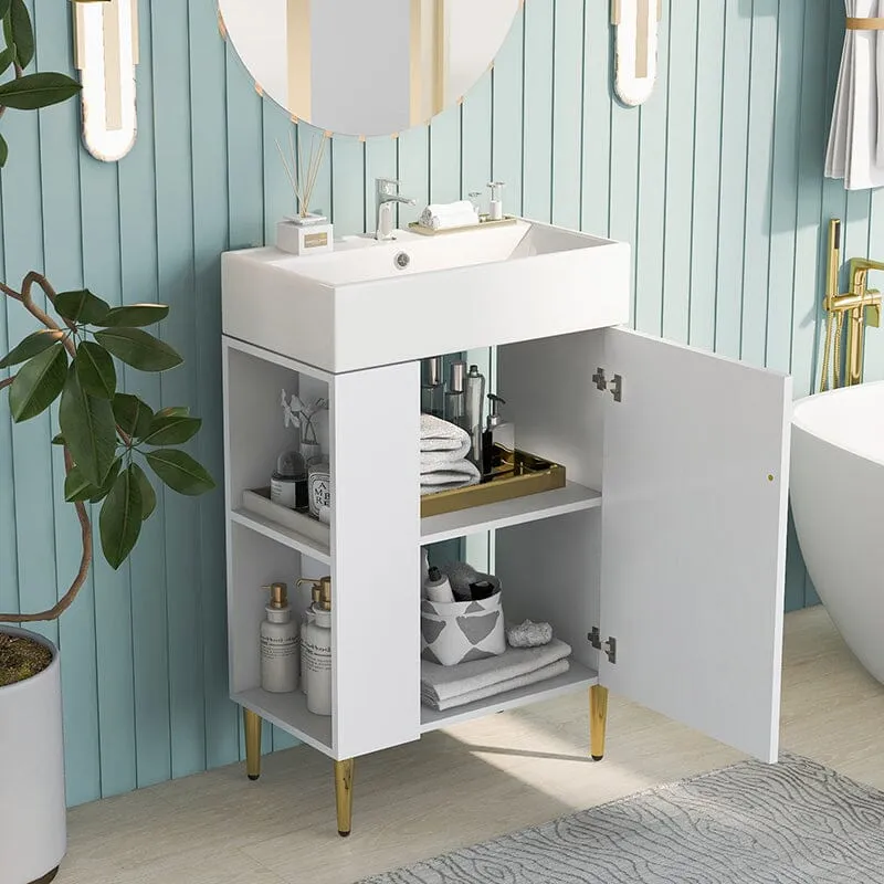 21.6'' Freestanding Bathroom Vanity with Ceramic Sink and Left Side Storage