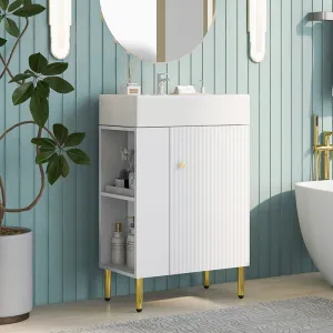 21.6'' Freestanding Bathroom Vanity with Ceramic Sink and Left Side Storage