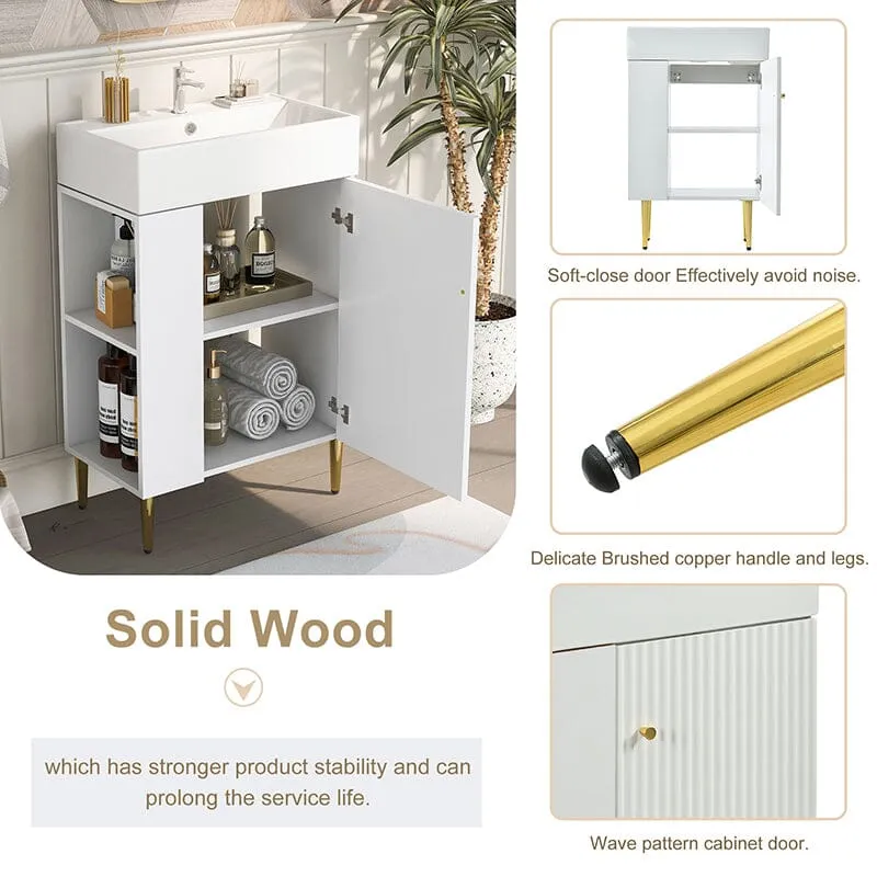 21.6'' Freestanding Bathroom Vanity with Ceramic Sink and Left Side Storage