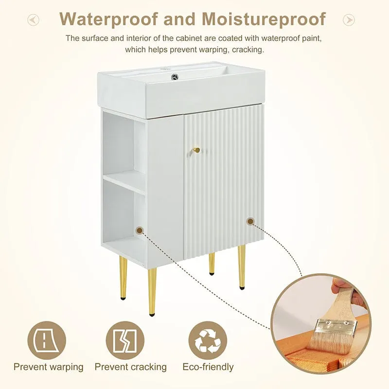 21.6'' Freestanding Bathroom Vanity with Ceramic Sink and Left Side Storage