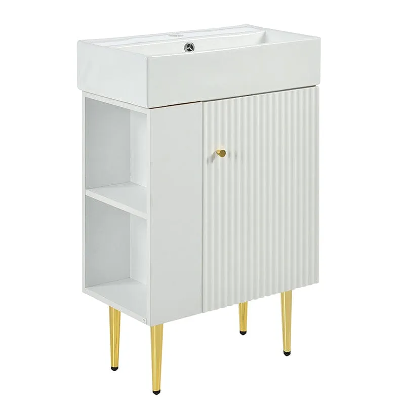 21.6'' Freestanding Bathroom Vanity with Ceramic Sink and Left Side Storage