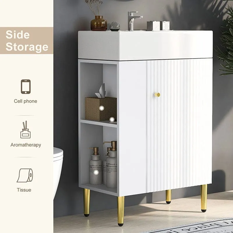 21.6'' Freestanding Bathroom Vanity with Ceramic Sink and Left Side Storage