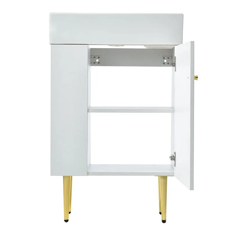 21.6'' Freestanding Bathroom Vanity with Ceramic Sink and Left Side Storage