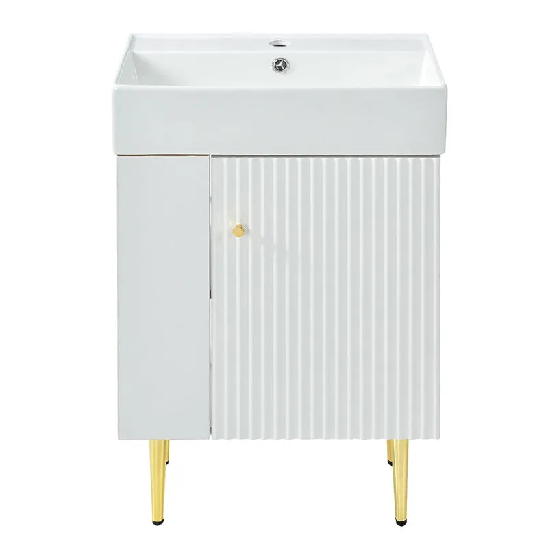 21.6'' Freestanding Bathroom Vanity with Ceramic Sink and Left Side Storage