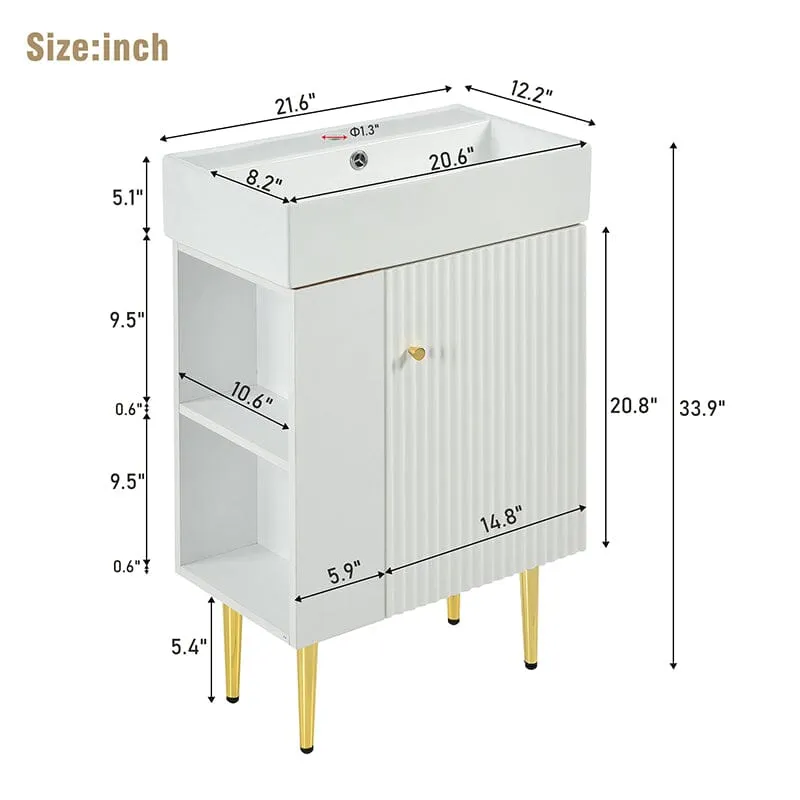 21.6'' Freestanding Bathroom Vanity with Ceramic Sink and Left Side Storage