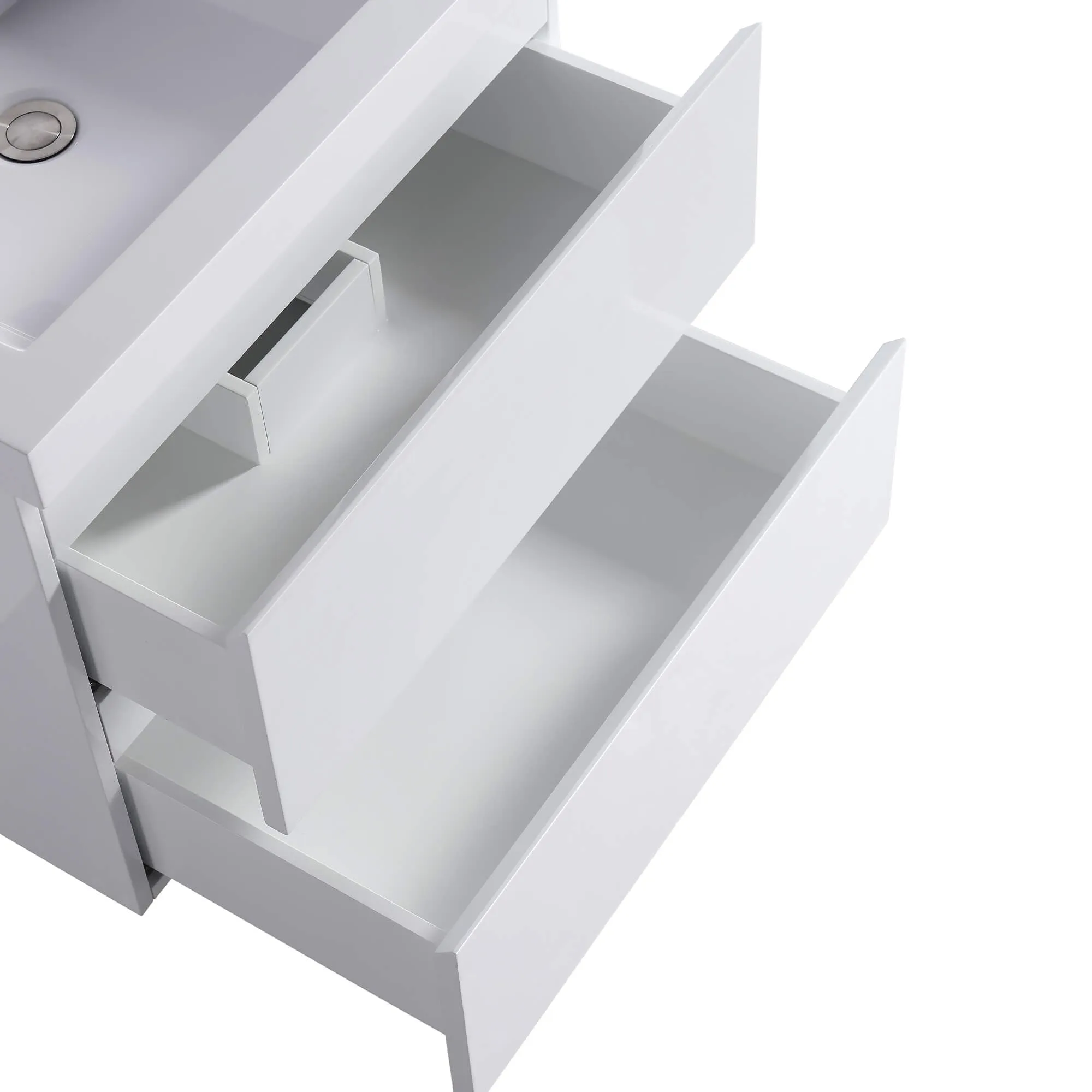 24" White Wall Mount Bathroom Vanity Floating Vanity with Sink and Two Drawers Bathroom Cabinet