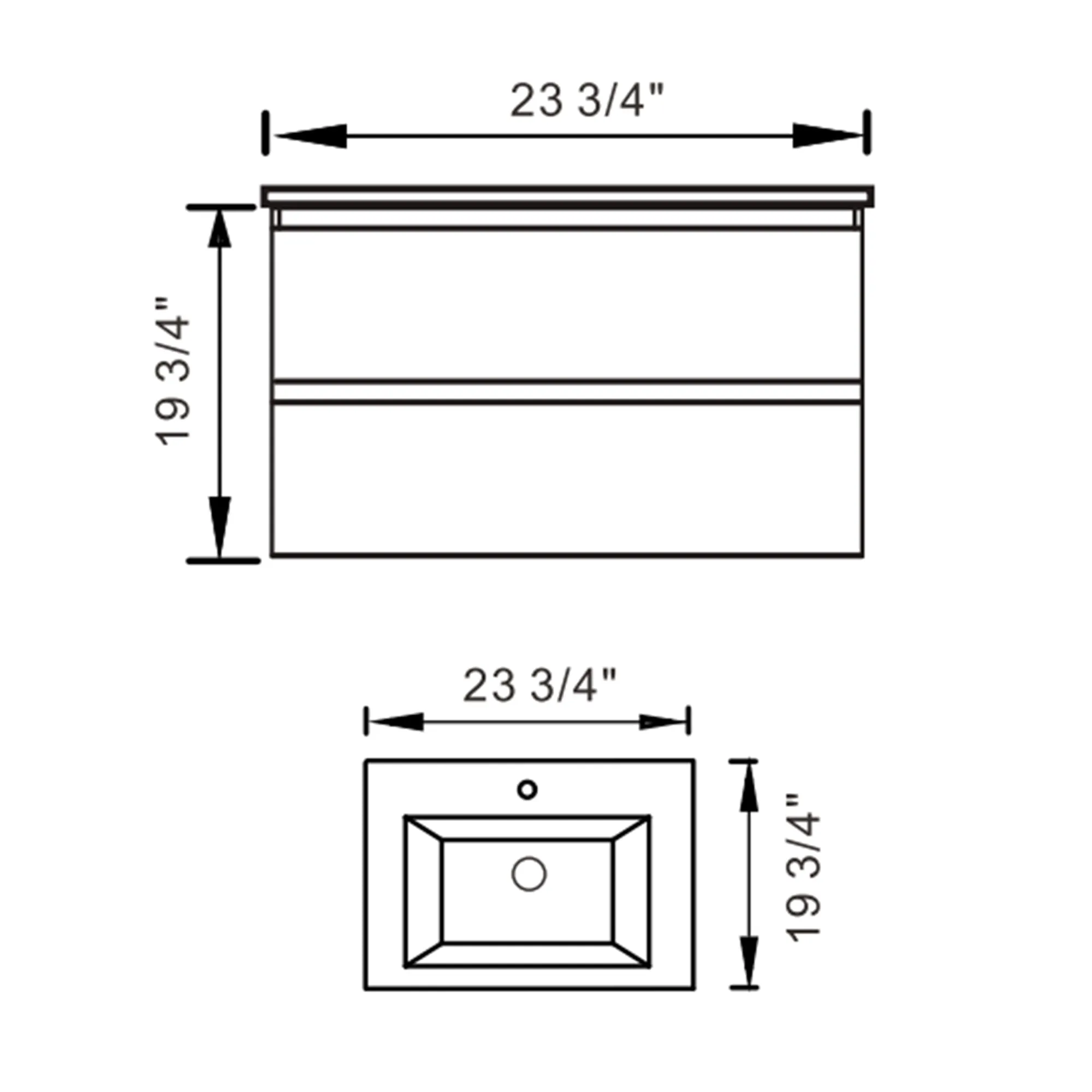 24" White Wall Mount Bathroom Vanity Floating Vanity with Sink and Two Drawers Bathroom Cabinet
