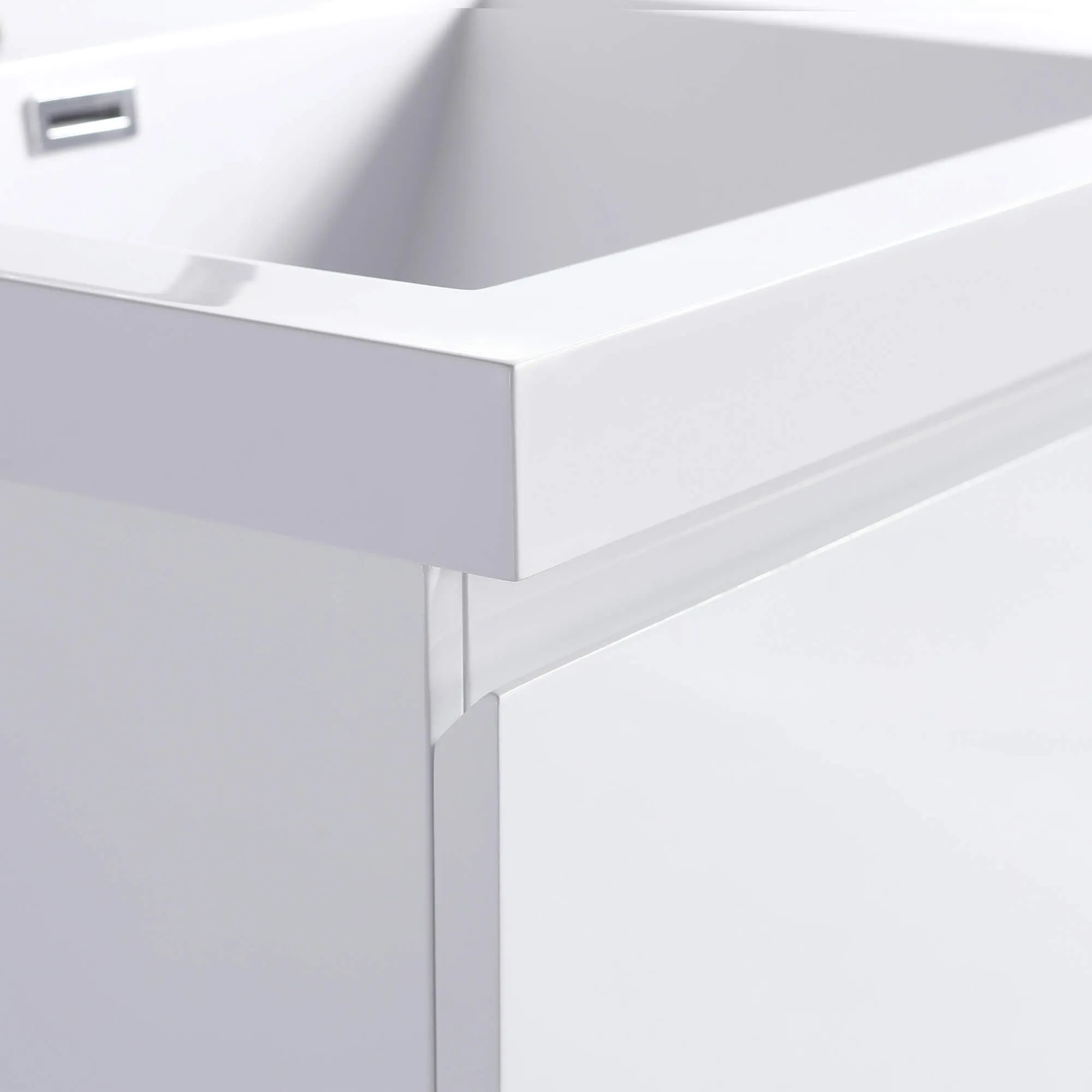 24" White Wall Mount Bathroom Vanity Floating Vanity with Sink and Two Drawers Bathroom Cabinet