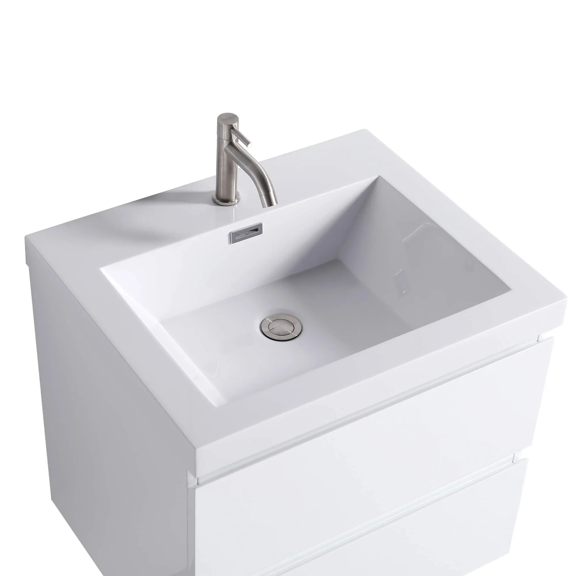 24" White Wall Mount Bathroom Vanity Floating Vanity with Sink and Two Drawers Bathroom Cabinet