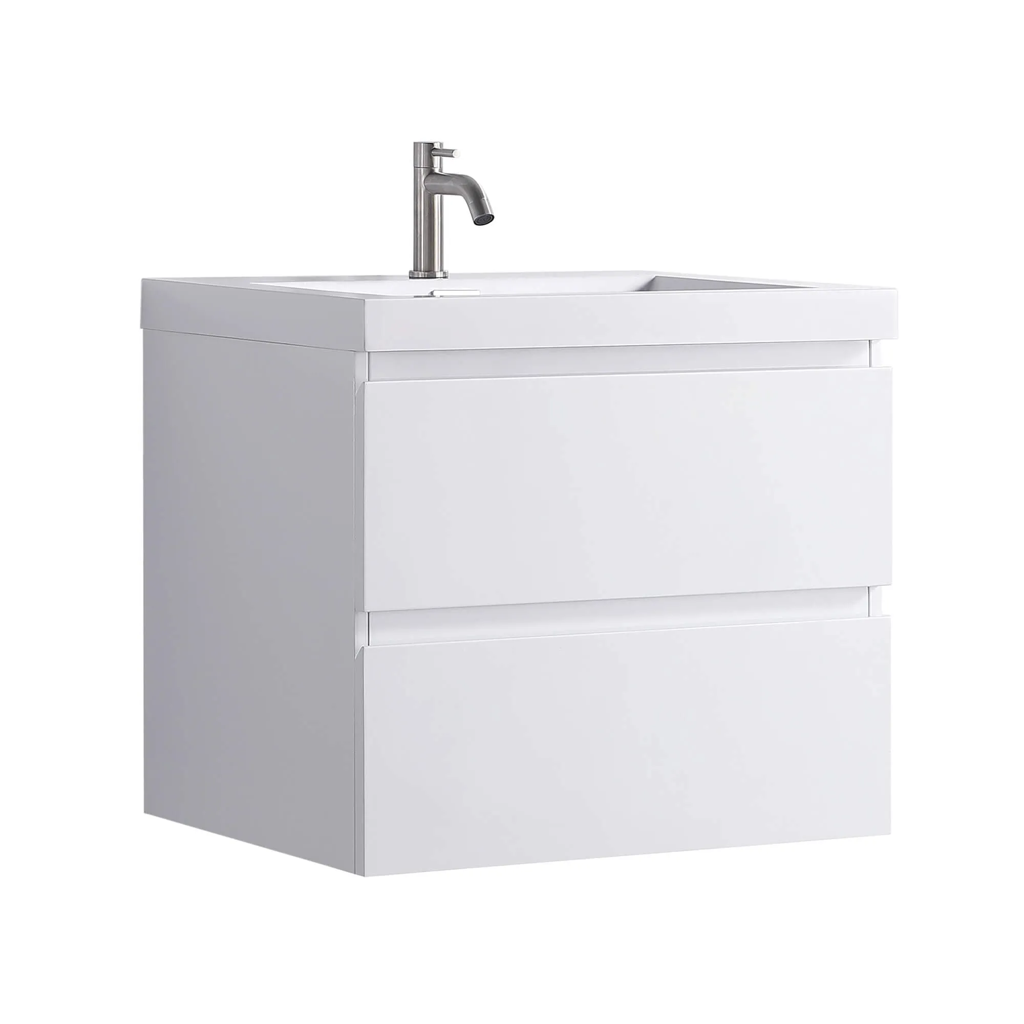 24" White Wall Mount Bathroom Vanity Floating Vanity with Sink and Two Drawers Bathroom Cabinet