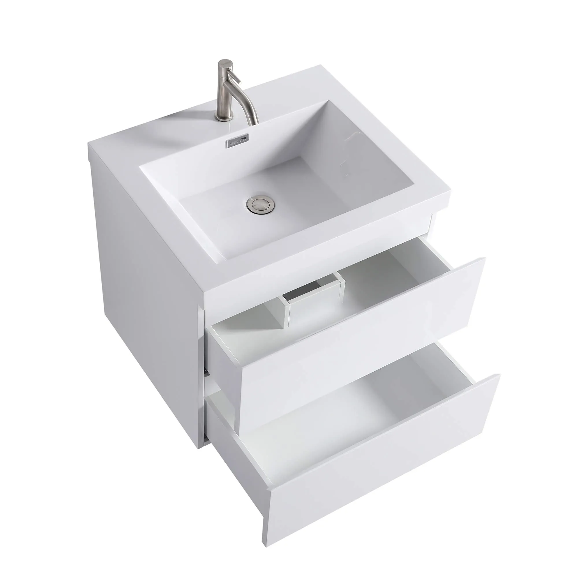 24" White Wall Mount Bathroom Vanity Floating Vanity with Sink and Two Drawers Bathroom Cabinet