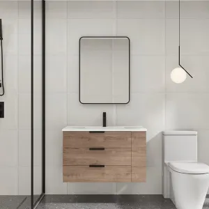 30'' Wall Mounted Bathroom Vanity White Resin Basin Top with Right Shelves