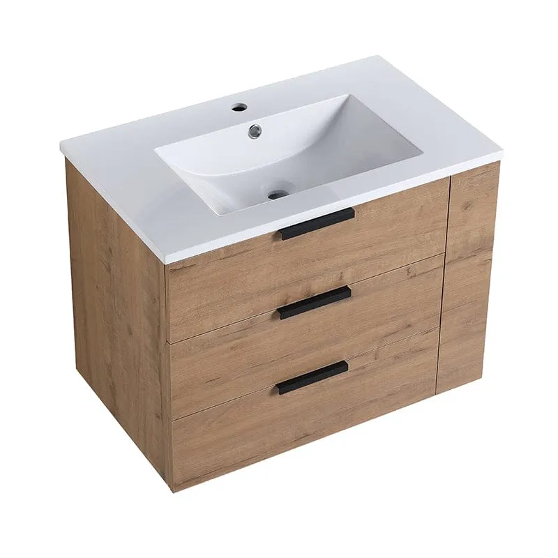 30'' Wall Mounted Bathroom Vanity White Resin Basin Top with Right Shelves