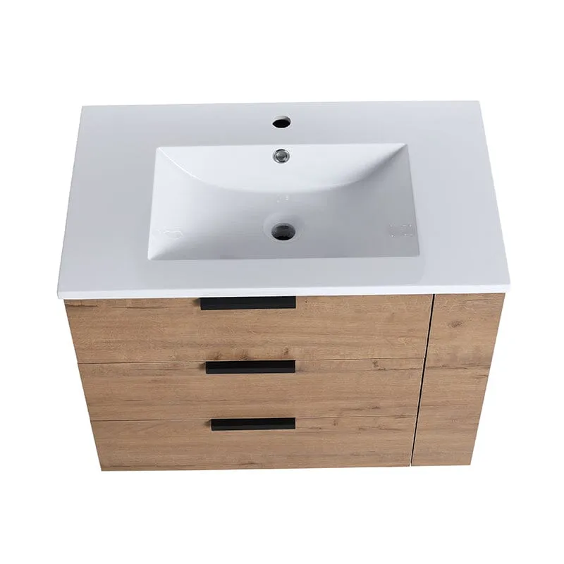 30'' Wall Mounted Bathroom Vanity White Resin Basin Top with Right Shelves