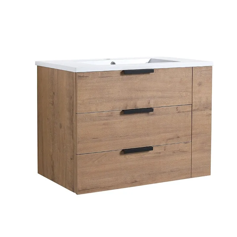 30'' Wall Mounted Bathroom Vanity White Resin Basin Top with Right Shelves