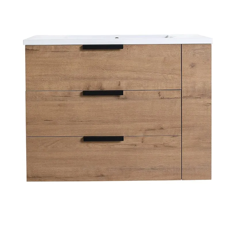 30'' Wall Mounted Bathroom Vanity White Resin Basin Top with Right Shelves