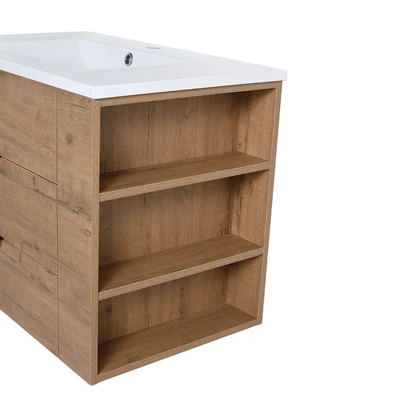 30'' Wall Mounted Bathroom Vanity White Resin Basin Top with Right Shelves