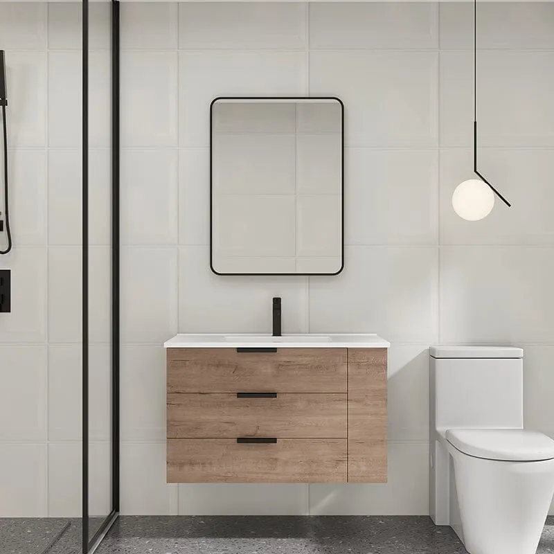 30'' Wall Mounted Bathroom Vanity White Resin Basin Top with Right Shelves