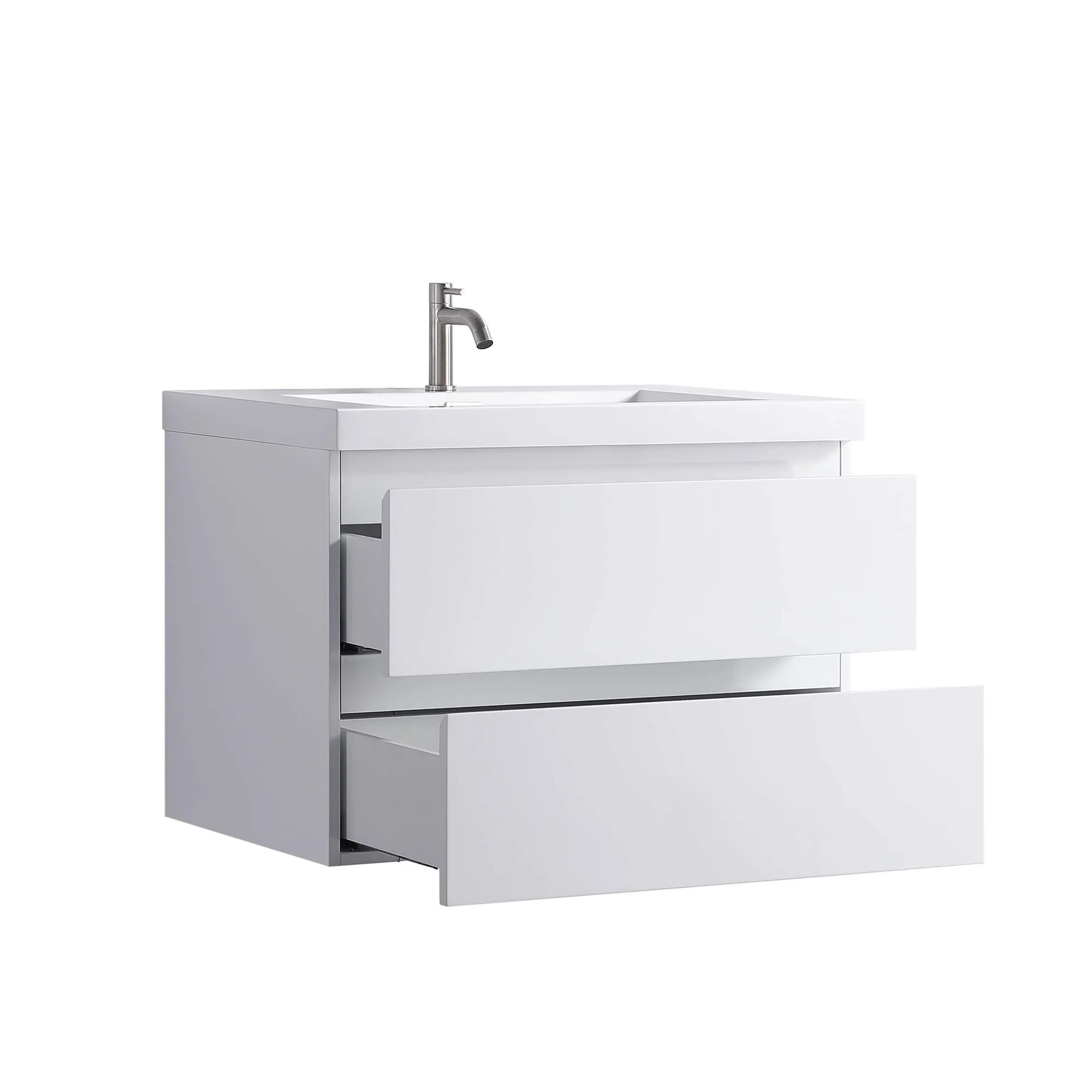 30" White Bathroom Vanity with Sink Wall Mount Floating Bathroom Vanity Cabinet with Two Big Drawers