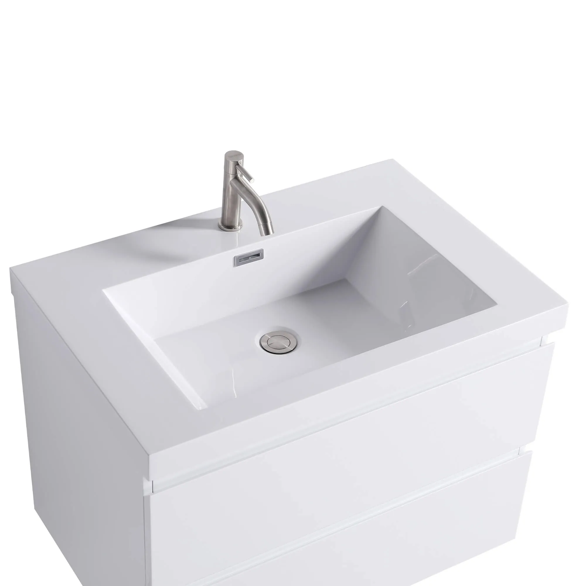 30" White Bathroom Vanity with Sink Wall Mount Floating Bathroom Vanity Cabinet with Two Big Drawers