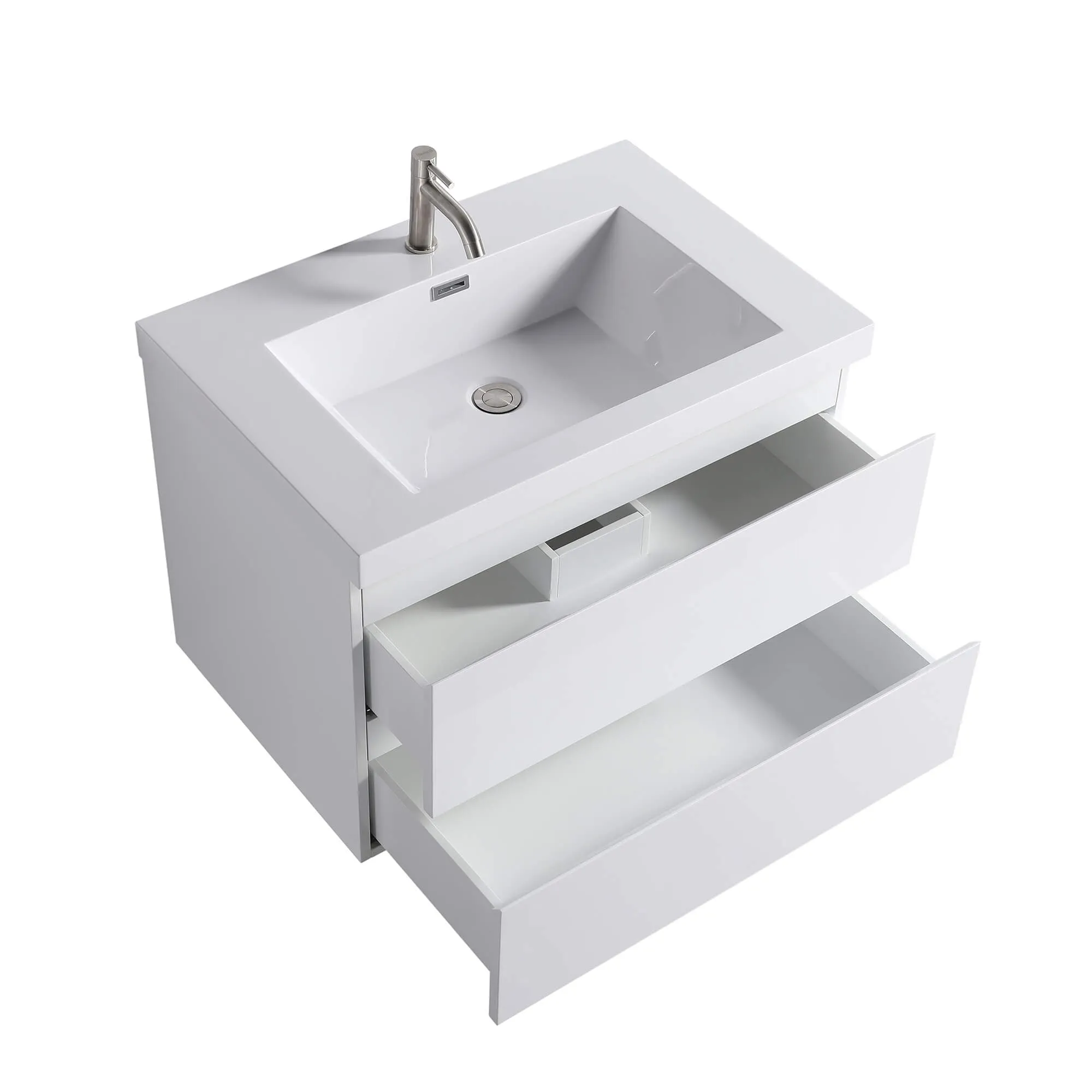 30" White Bathroom Vanity with Sink Wall Mount Floating Bathroom Vanity Cabinet with Two Big Drawers