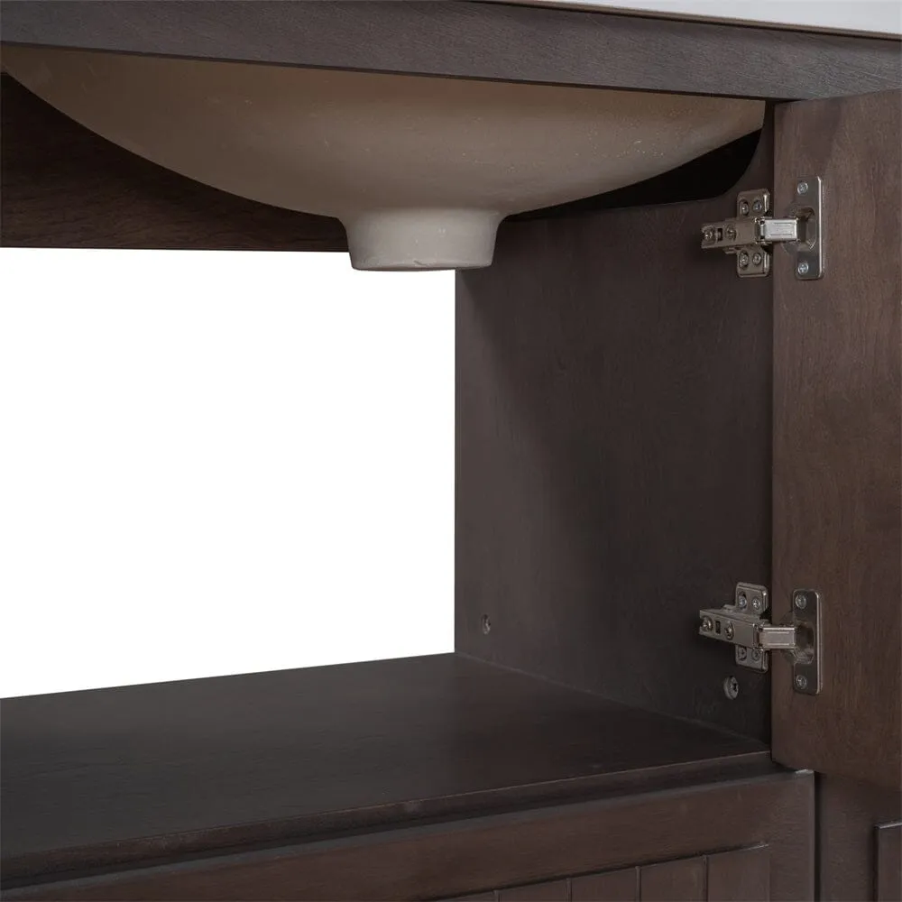 36" Brown Bathroom Vanity with Ceramic Basin, Bathroom Storage Cabinet with Two Doors and Drawers