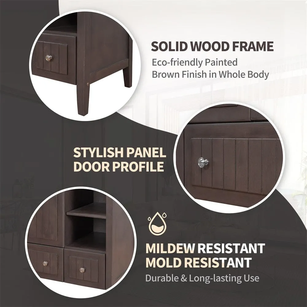 36" Brown Bathroom Vanity with Ceramic Basin, Bathroom Storage Cabinet with Two Doors and Drawers