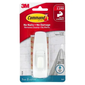 3M Command Large Bath Hooks 1 Hook/2 Strips 2.2 Kg