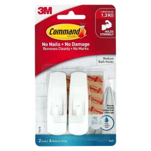 3M Command Medium Bath Hooks 2 Hooks/4 Medium Strips 1.3 Kg