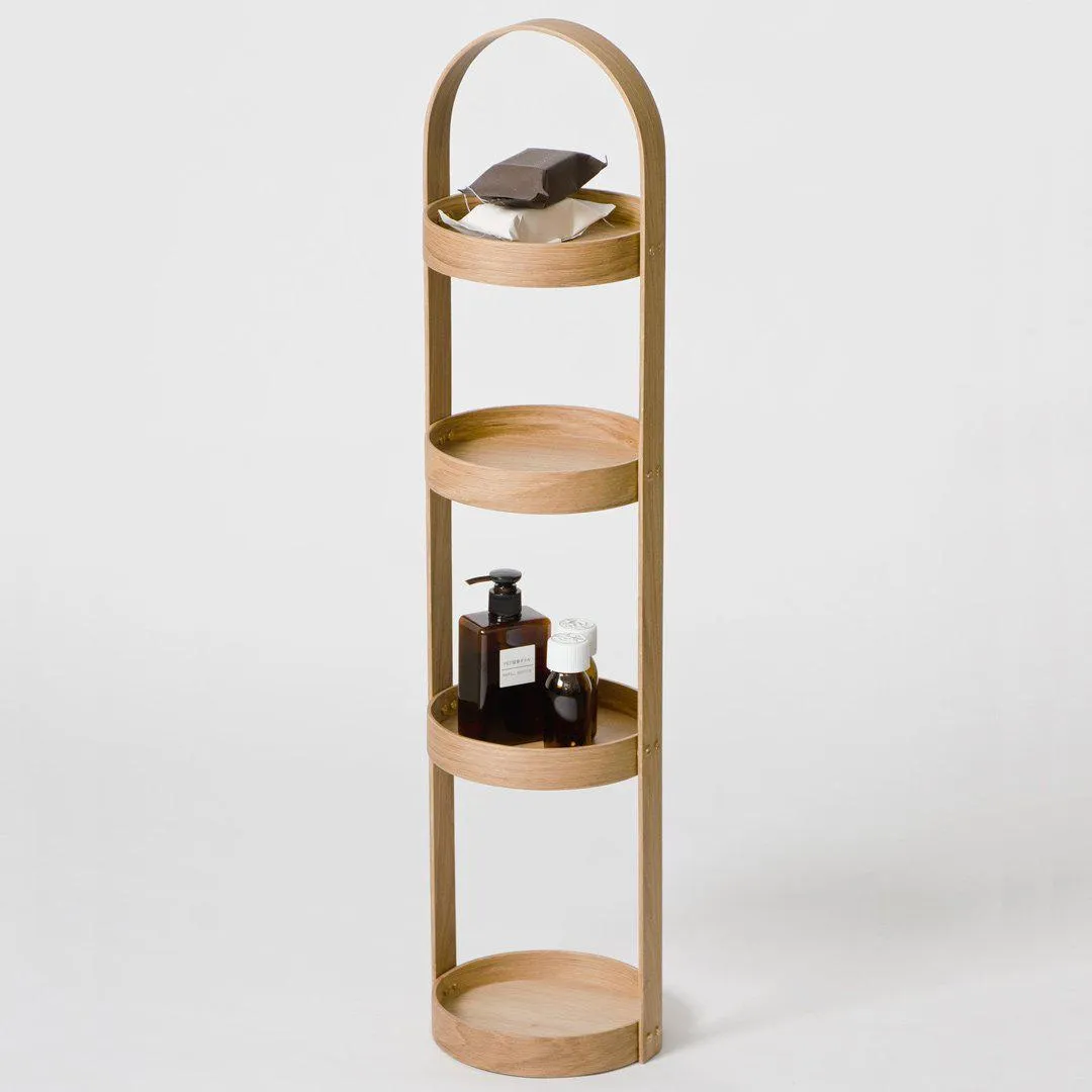4 Tray Round Bathroom Caddy  - Natural Oak