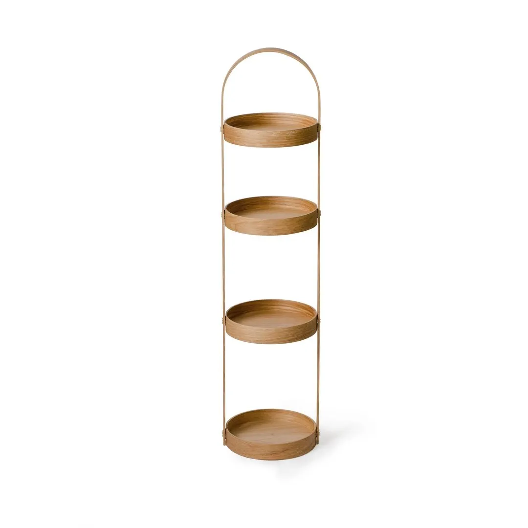 4 Tray Round Bathroom Caddy  - Natural Oak