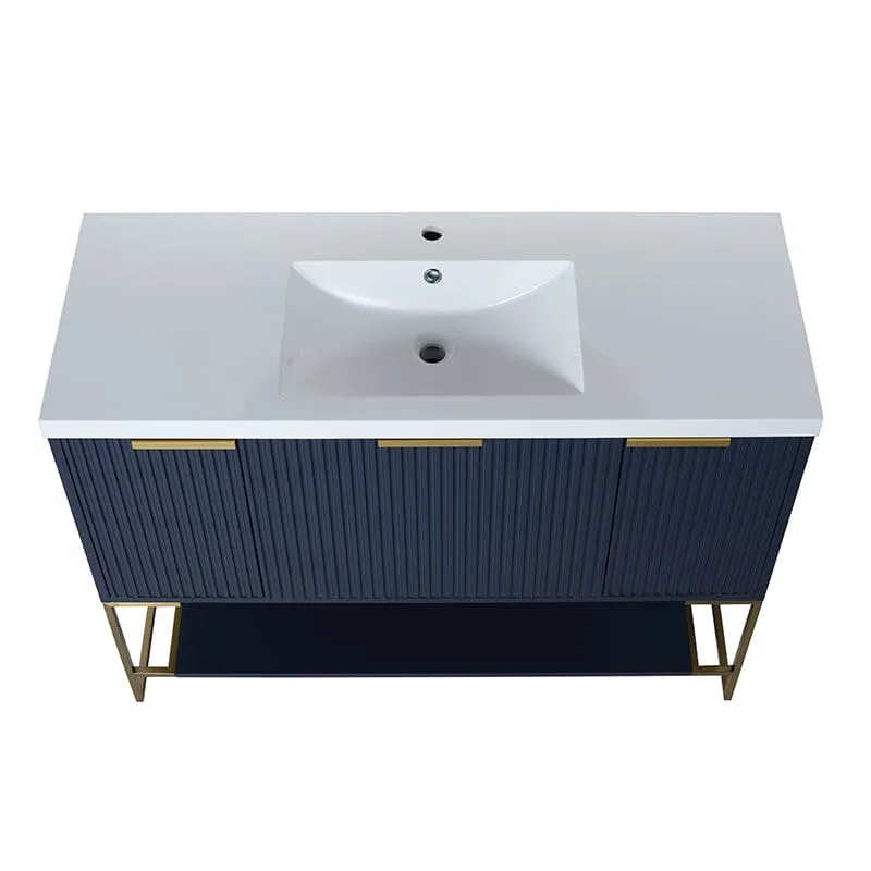 48 Inch Freestanding Bathroom Vanity with Stone Resin Basin, Large Storage Space