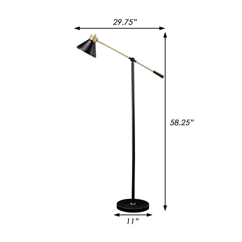 58 Inch Classic Metal Floor Lamp, Adjustable Shade Height, Gold, Black By Casagear Home