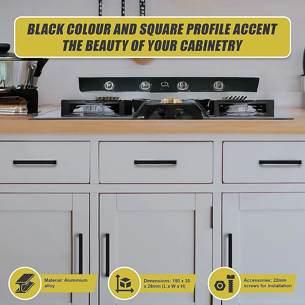 5x 96mm Kitchen Handle Cabinet Cupboard Door Drawer Handles | Square Black Furniture Pulls