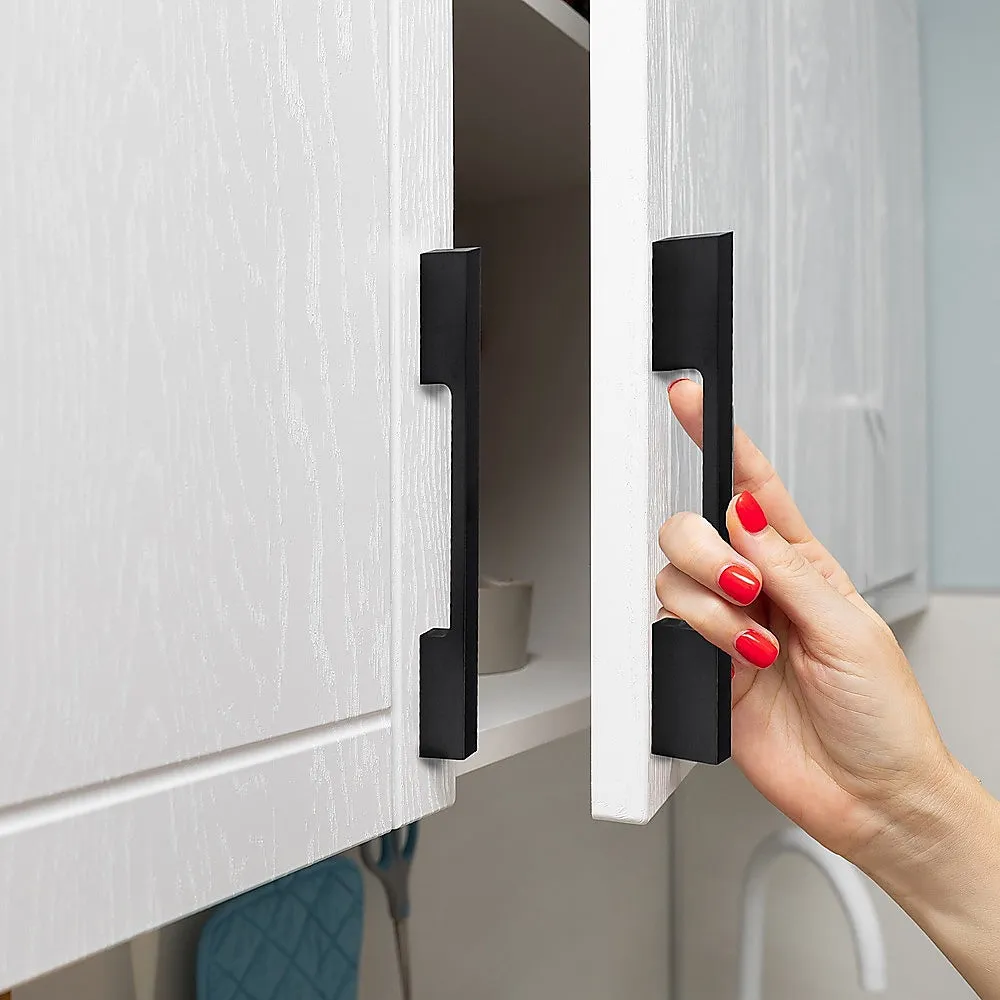 5x 96mm Kitchen Handle Cabinet Cupboard Door Drawer Handles | Square Black Furniture Pulls