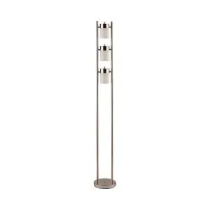 65 Inch Silver Floor Lamp, 3 Horizontal Swivel Lights, Frosted Glass Shade By Casagear Home