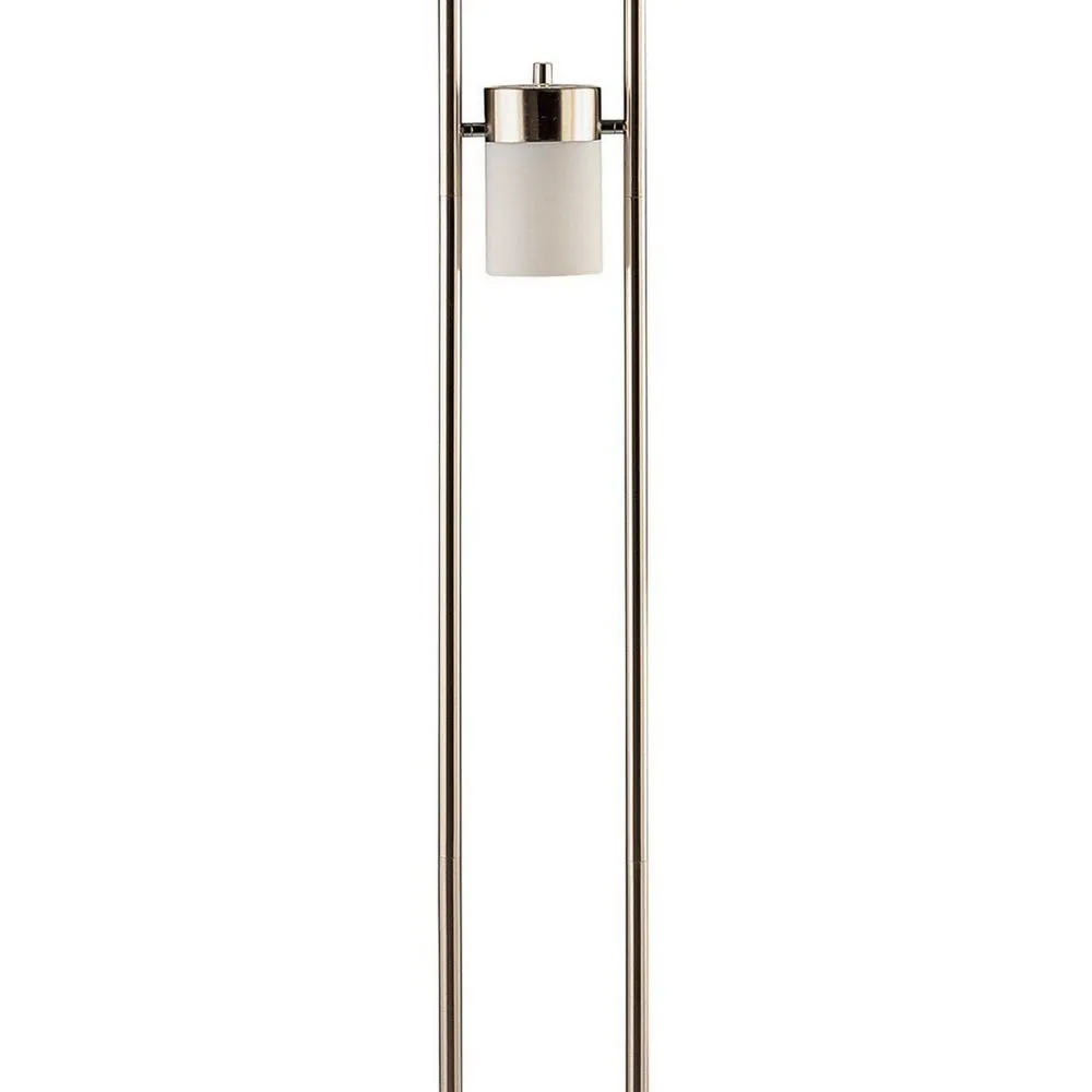 65 Inch Silver Floor Lamp, 3 Horizontal Swivel Lights, Frosted Glass Shade By Casagear Home