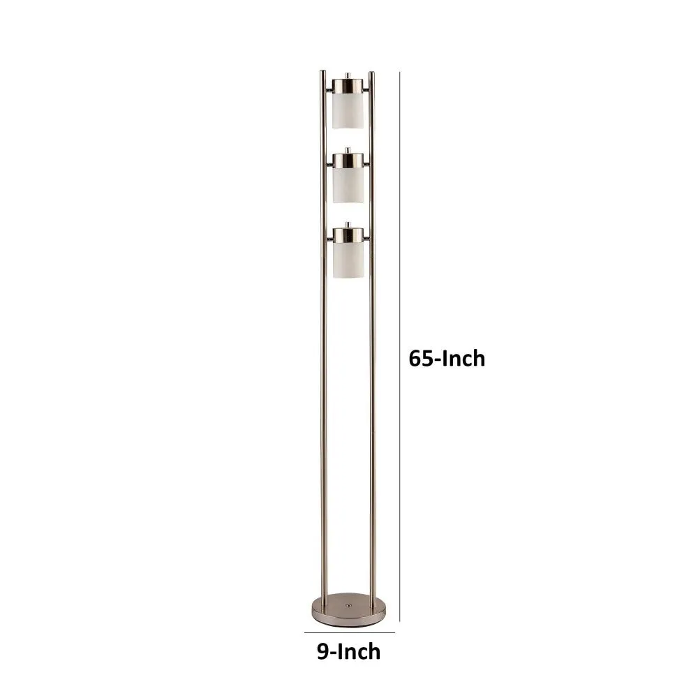 65 Inch Silver Floor Lamp, 3 Horizontal Swivel Lights, Frosted Glass Shade By Casagear Home
