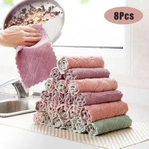 8PCS Microfiber Kitchen Towel Soft Absorbent Dish Towel Non-stick Oil Washing Kitchen Rag Tableware Household Cleaning Tools
